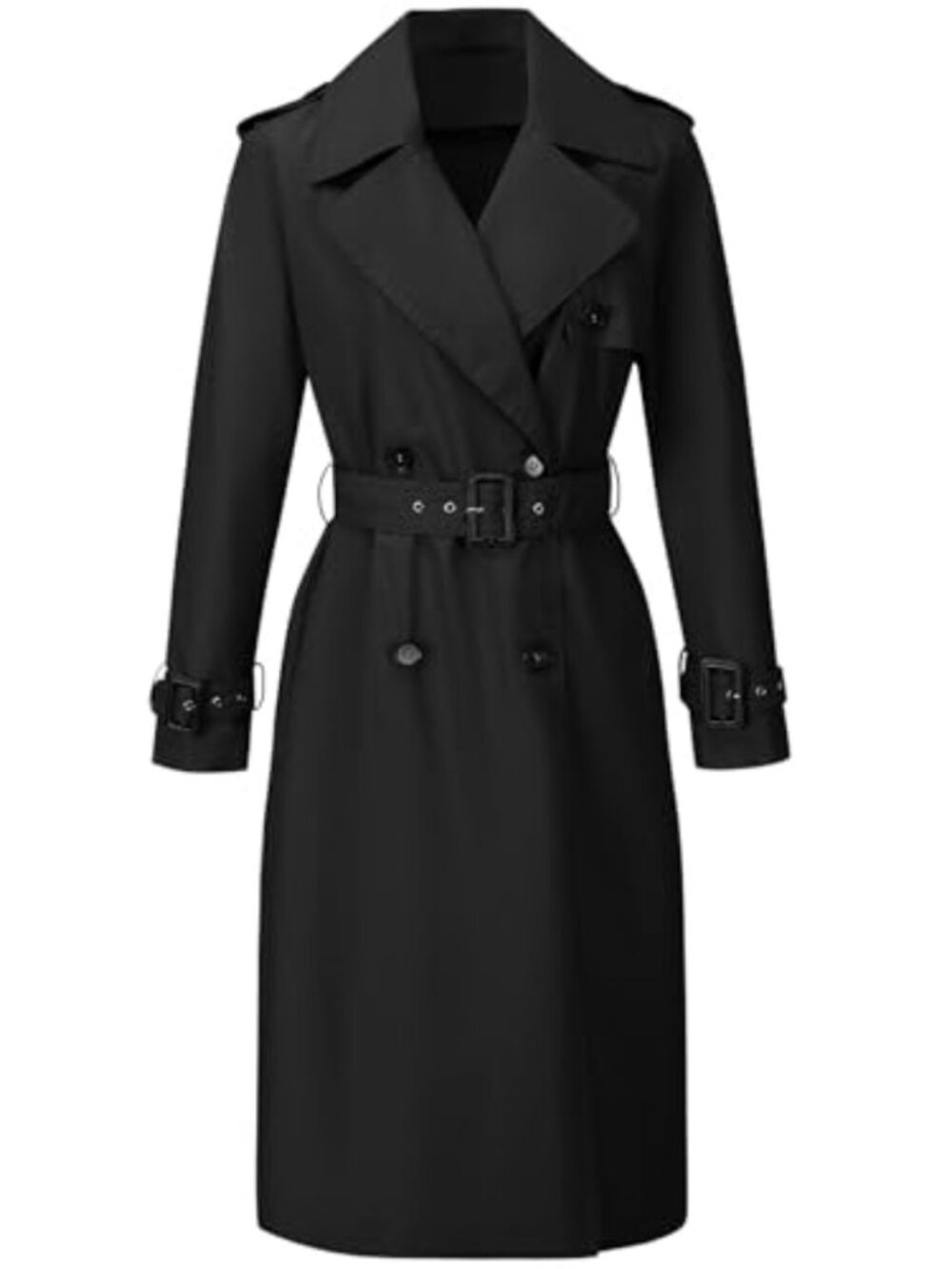 Double-Breasted Long Trench Coat Water Resistant Polyester